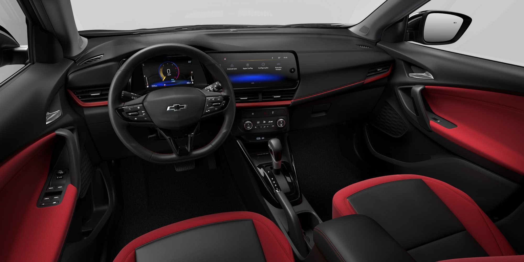 Interior Chevrolet Tracker con detalles en rojo